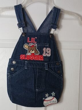 Upcycled Denim Overalls Tote Bag Handmade Baseball Theme All Star Bear Boy